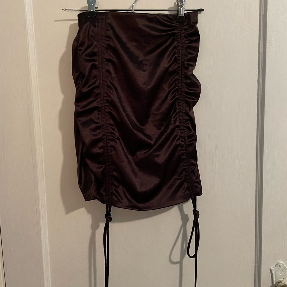 DIVIDED H&M adjustable cinch bodycon silky mini skirt dark brown size XS